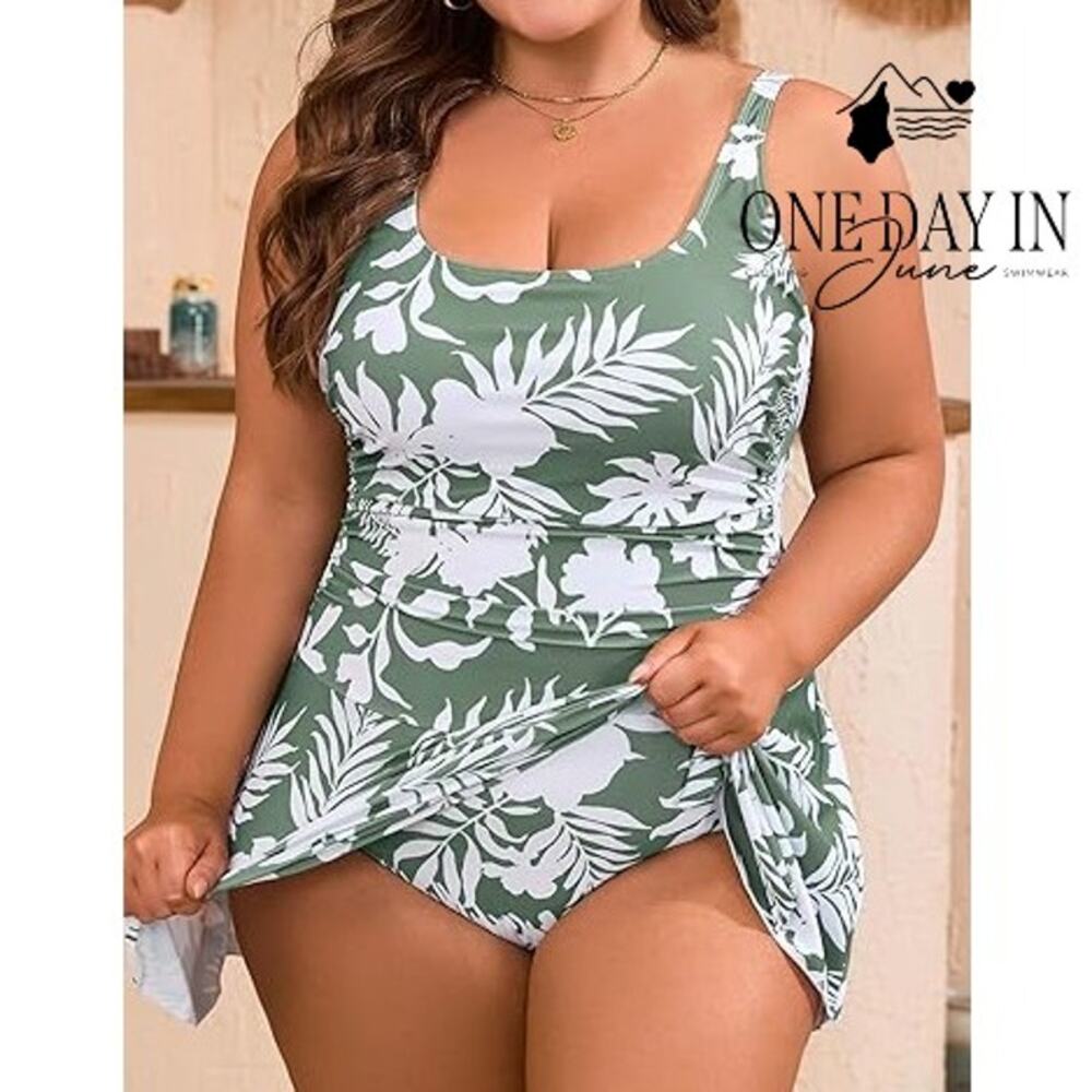 Eomenie Plus Size Tropical Swimdress One Piece Swimsuit Size 20W
